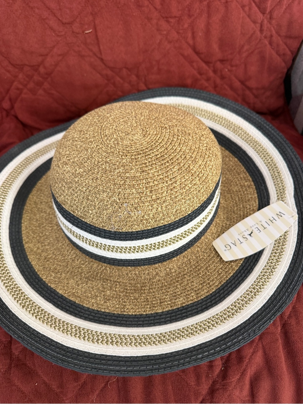 White Stag Women's Straw Sun Hat with Black and Cream Trim